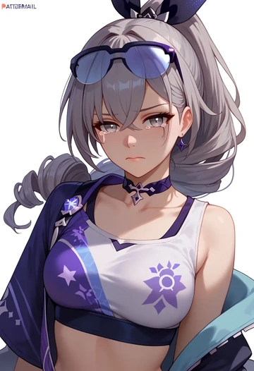 star rail,silver wolf,crop top,athletic shorts  - AI generated anime art